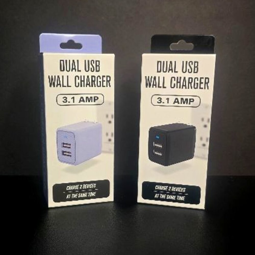 New in box Dual USB Wall Charger 3.1 AMP-Choose Black or Lavender